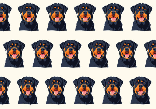 An illustration displays a repeating pattern of a Rottweiler dog