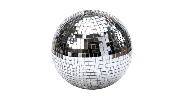 Reflective silver disco ball with small square mirror tiles