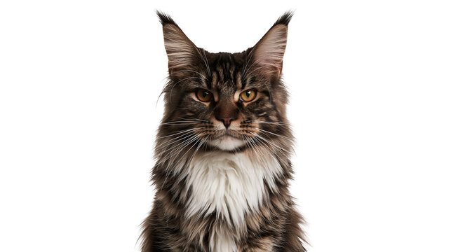Majestic Maine Coon cat with brown tabby fur and white chest ruff