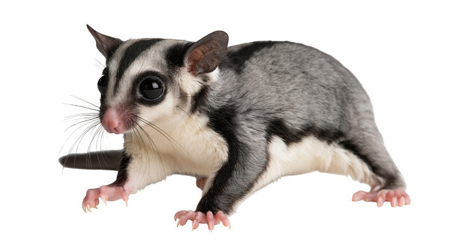 Sugar glider marsupial with large black eyes and grey fur