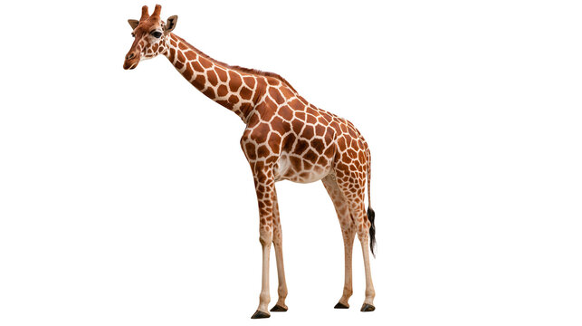 Tall adult giraffe with brown and white reticulated coat pattern