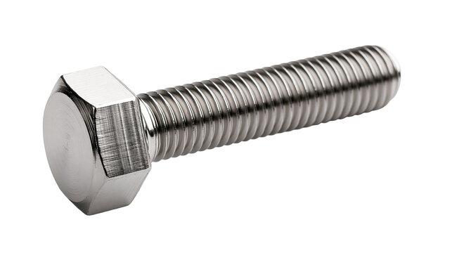 Shiny metallic hexagonal head bolt with threaded shank