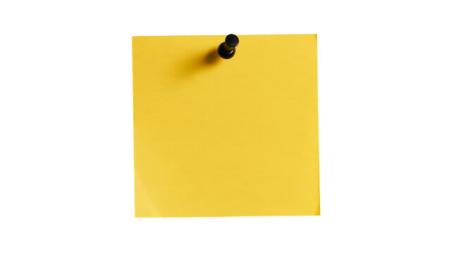 Bright yellow square sticky note paper attached with a black push pin