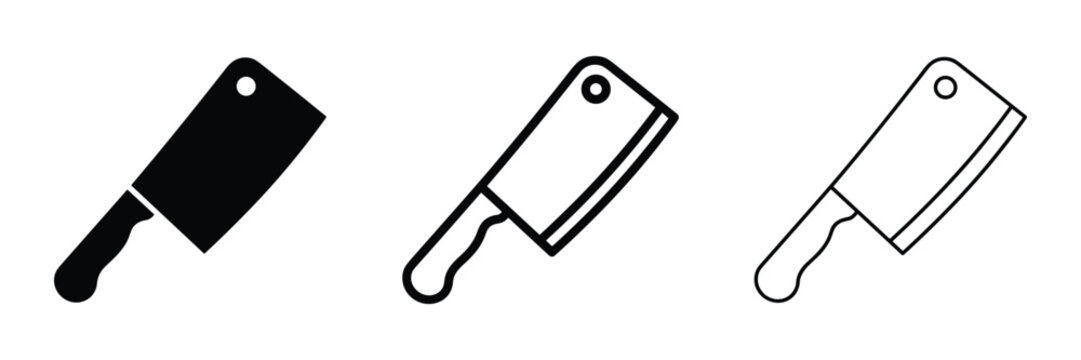 Meat cleaver chef tool icons with solid, outline and thin line variations