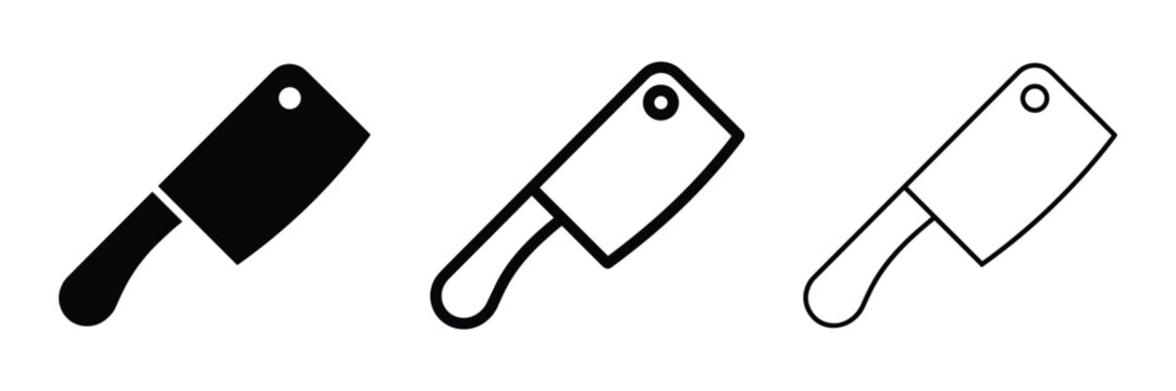 Meat cleaver kitchen utensil symbols in solid, outline and thin line styles