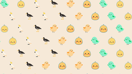 Cute cartoon bird pattern with chicks and cockatoos © riolaga