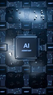 AI Assistant and Agent Processor Network Top View Vertical 3D Animation