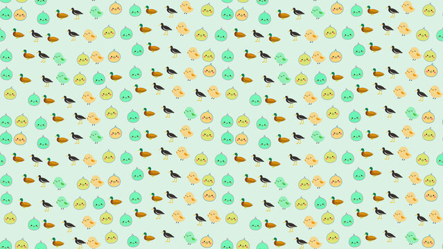 Cute cartoon bird pattern with chicks and ducks