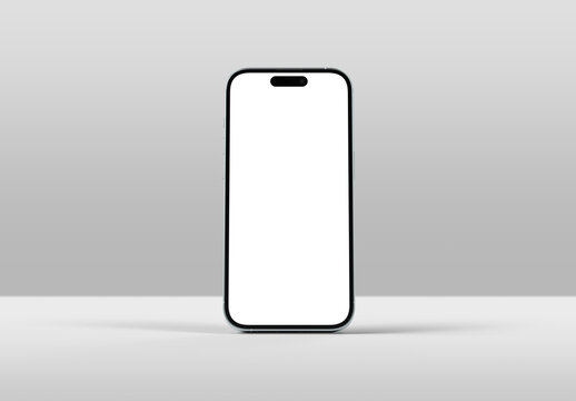Isolated smartphone with shadow standing on grey Mockup. silver color.  3D rendering