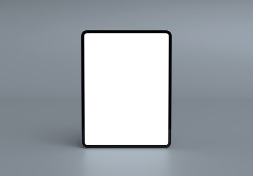 Modern tablet mockup on grey background.  silver color. 3d Rendering