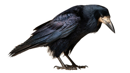 Glossy black rook bird with grey beak standing in profile © Isolde