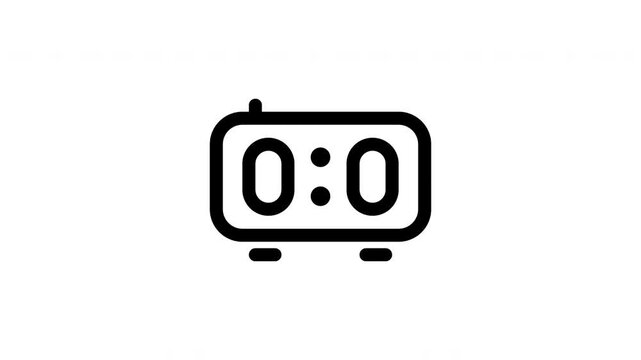 Table digital clock stationery outline icon looping animation, desk time display symbol motion graphic for office presentation design use case