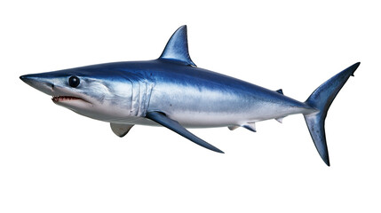 Fototapeta premium Shortfin mako shark swimming with blue metallic skin and sharp teeth
