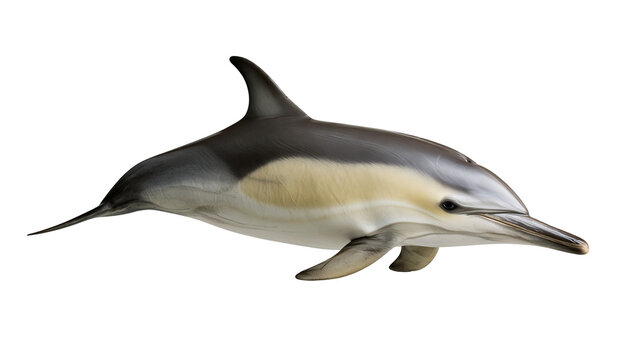 Common dolphin swimming with sleek grey and white skin patterns