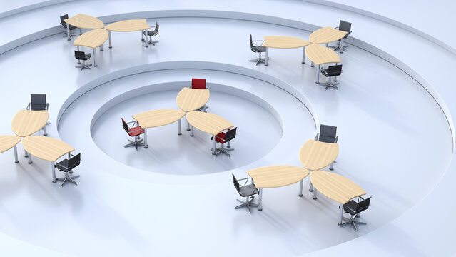 Round open-plan office, 3D Rendering