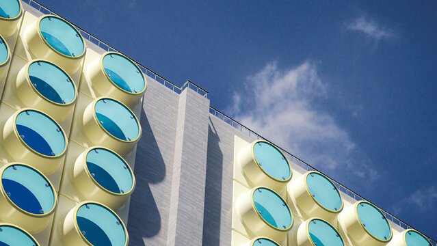 Part of facade of modern high-rise building, 3D Rendering