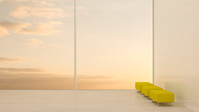 Footstools at the window at sunset, 3D rendering
