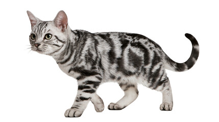 Silver tabby American Shorthair cat walking with green eyes © Isolde