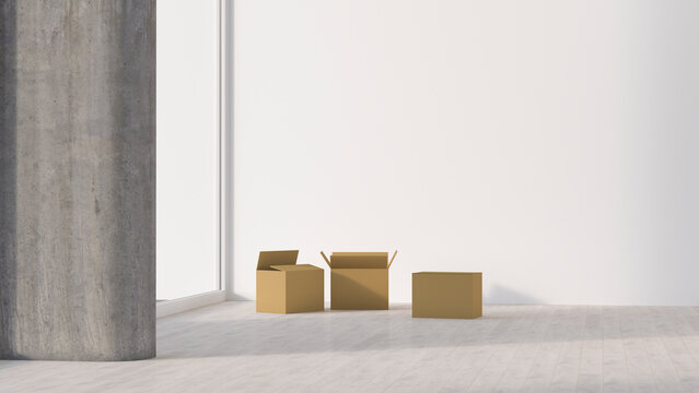 Cardboard boxes in empty room