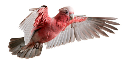 Galah cockatoo with pink and grey plumage flying with wings spread wide © Isolde