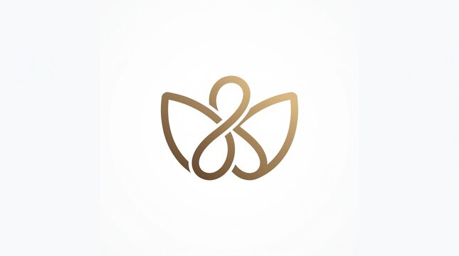 Luxury minimalist gold butterfly logo made of one continuous line, infinity symbol as body, leaf-like wings, elegant gradient on white background.