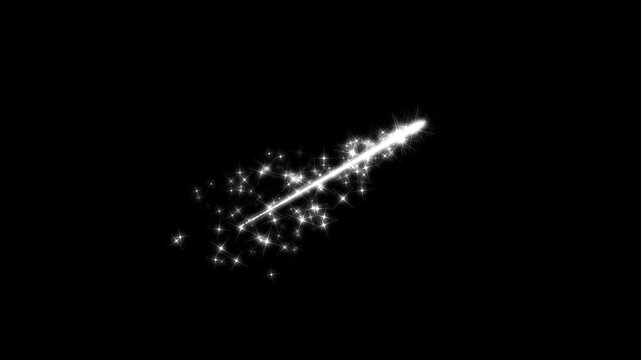 Glittering stars line glowing sparkle trail animation, magical sparkle dust, glitter line stars, fairy doodle stars, luxury white glitter sparkles star trail on black screen. 4k video