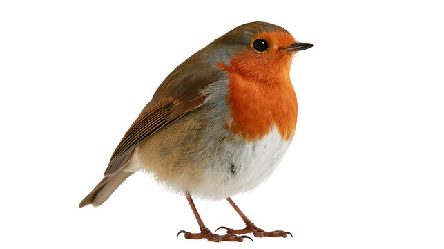 European robin with orange breast and brown feathers standing in profile