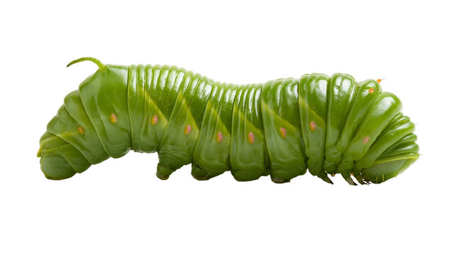 Bright green caterpillar with pink spots and segmented body