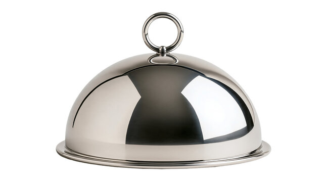 Polished stainless steel food serving cloche with round top handle