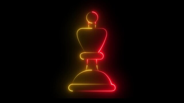 Neon yellow and red color Chess, king, piece outline icon on black background. elements of education illustration line icon. playing piece hobby and line animation. classic strategy game.