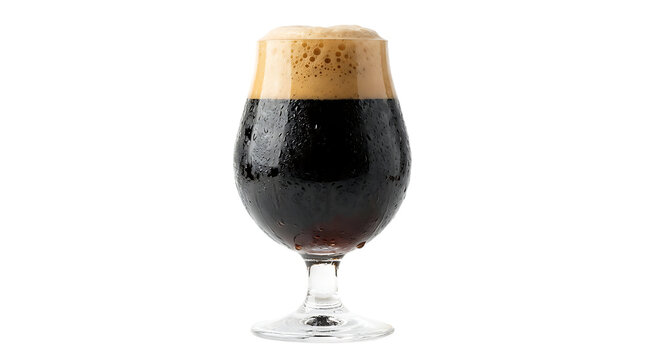 Dark beer with foam head in a tulip glass isolated on transparent background