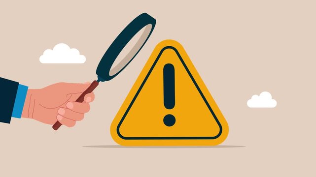 Investigate incident with exclamation attention sign. Business 2d animation video