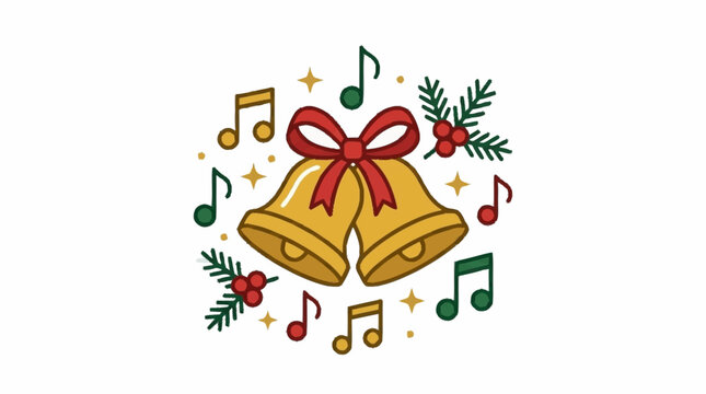 Colorful Holiday Jingle Bells Illustration Set.