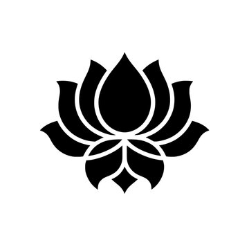 vector illustration featuring a blooming lotus flower silhouette with symmetrical petals.