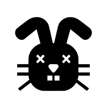 a rabbit head silhouette with cross-shaped eyes, floppy ears, and whiskers.