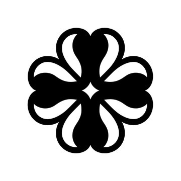 vector illustration featuring a symmetrical four-petal abstract flower motif resembling a clover shape.