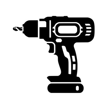 Cordless Power Drill Vector Icon Minimalist Black Silhouette Design