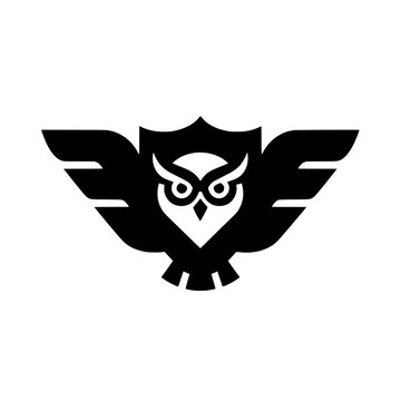 Minimalist Owl Logo Vector with Shield and Wings