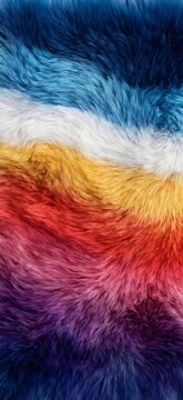 Vibrant colorful fur texture with smooth gradient waves of blue, white, yellow, red and purple