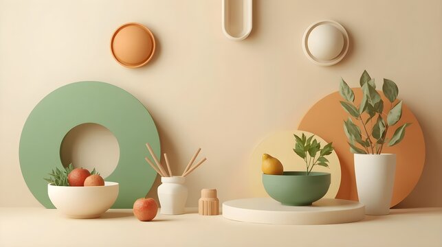 Modern product podium stage with tropical leaves and citrus fruits for branding   