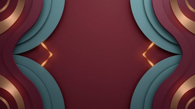 Elegant dark red and teal geometric background with glowing gold accents