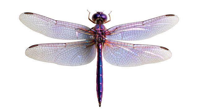 Iridescent purple and blue dragonfly with delicate veined wings
