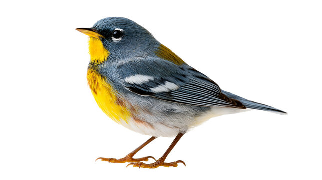Northern Parula warbler bird with blue grey back and bright yellow throat