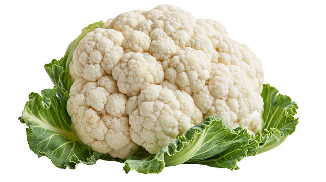 Fresh whole cauliflower head with vibrant green leaves