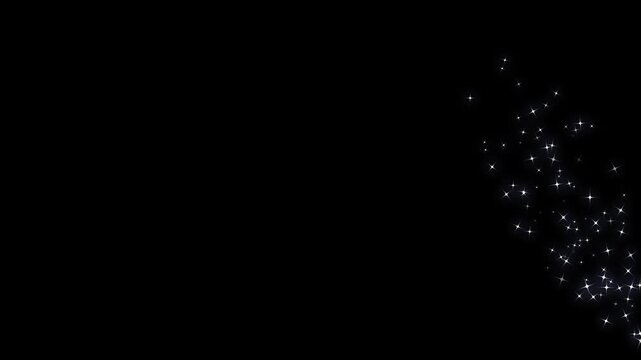 Magic light stars line effect, fairy dust, Smooth twinkling star glitter line animation with glowing white particles, fairy doodle stars, glowing star particles on black screen. 4k video