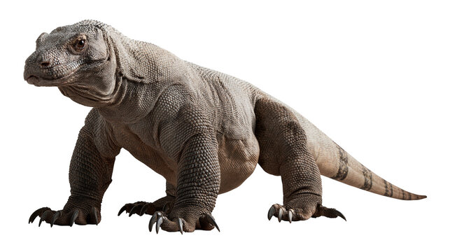 Large Komodo dragon lizard with textured grey skin and sharp claws