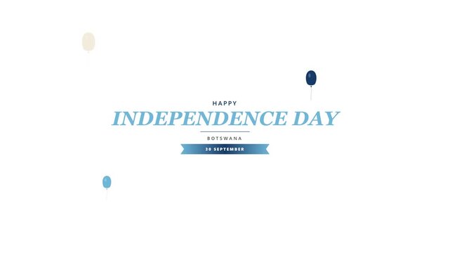 Botswana independence day animation with blue and yellow balloons floating on a plain white background