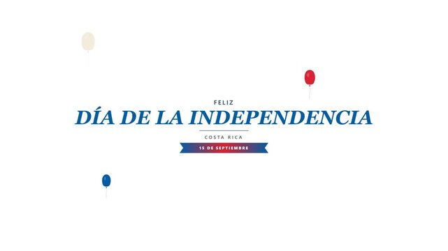 Costa Rica Independence Day balloons floating against white background in a minimalist motion graphic animation