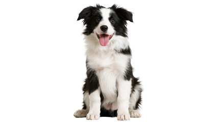 Happy black and white Border Collie dog sitting with tongue out © Elowen