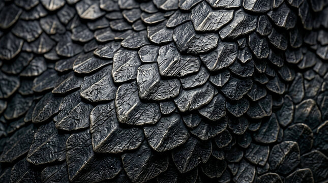 Seamless black reptile scale texture with dark metallic highlights